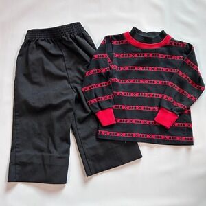 Vintage 90s Infant Boys Jr Images by Van Dell 2T Black/Red Stripe 2pc Outfit